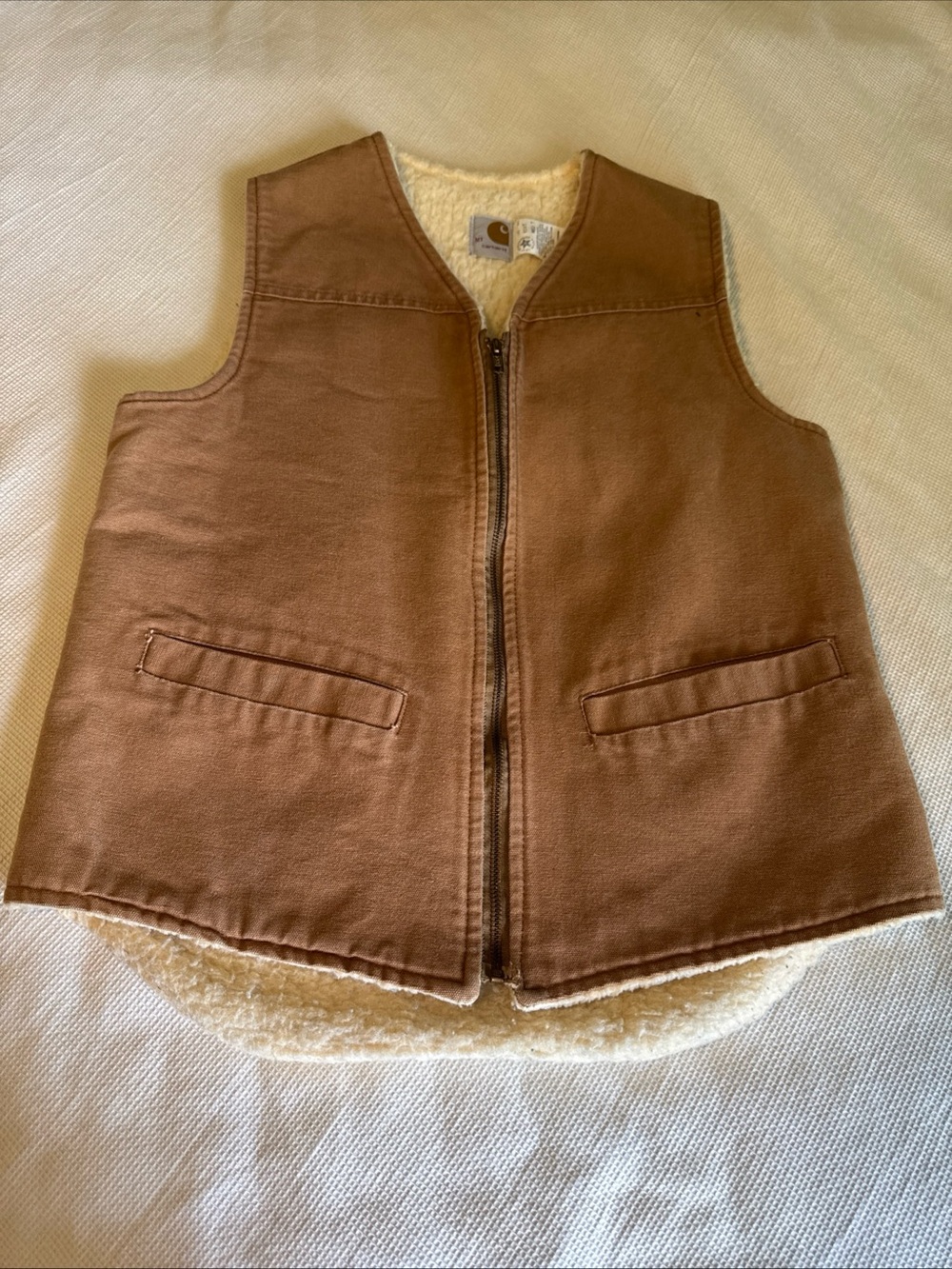 Carhartt V20 LOV Loden Green Duck Canvas Fleece Lined Vest Mens Medium